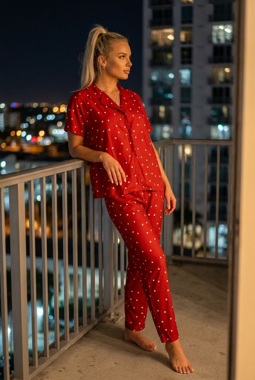 Kalp Desenli Pijama Takım