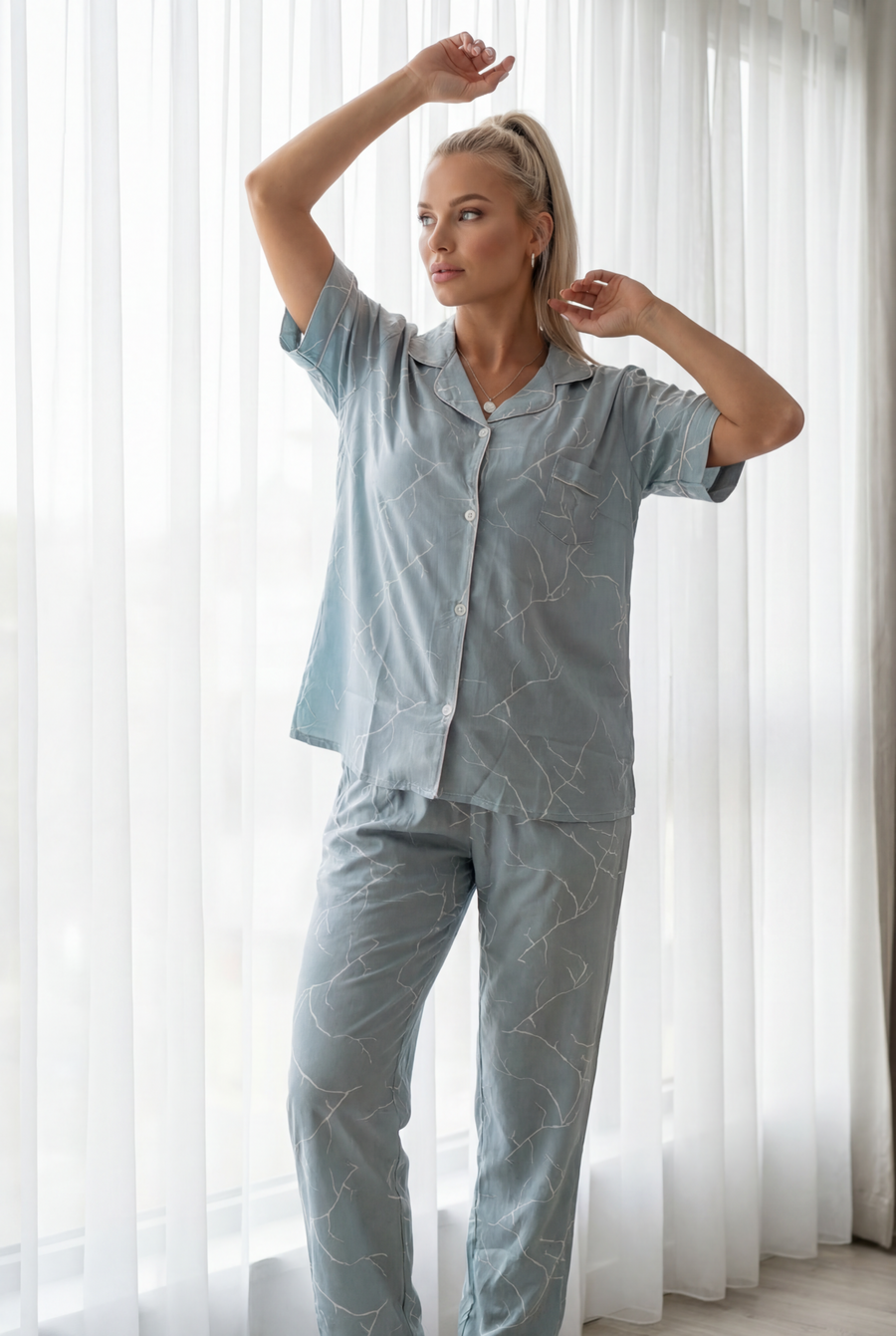 Mermer Desenli Pijama Takımı