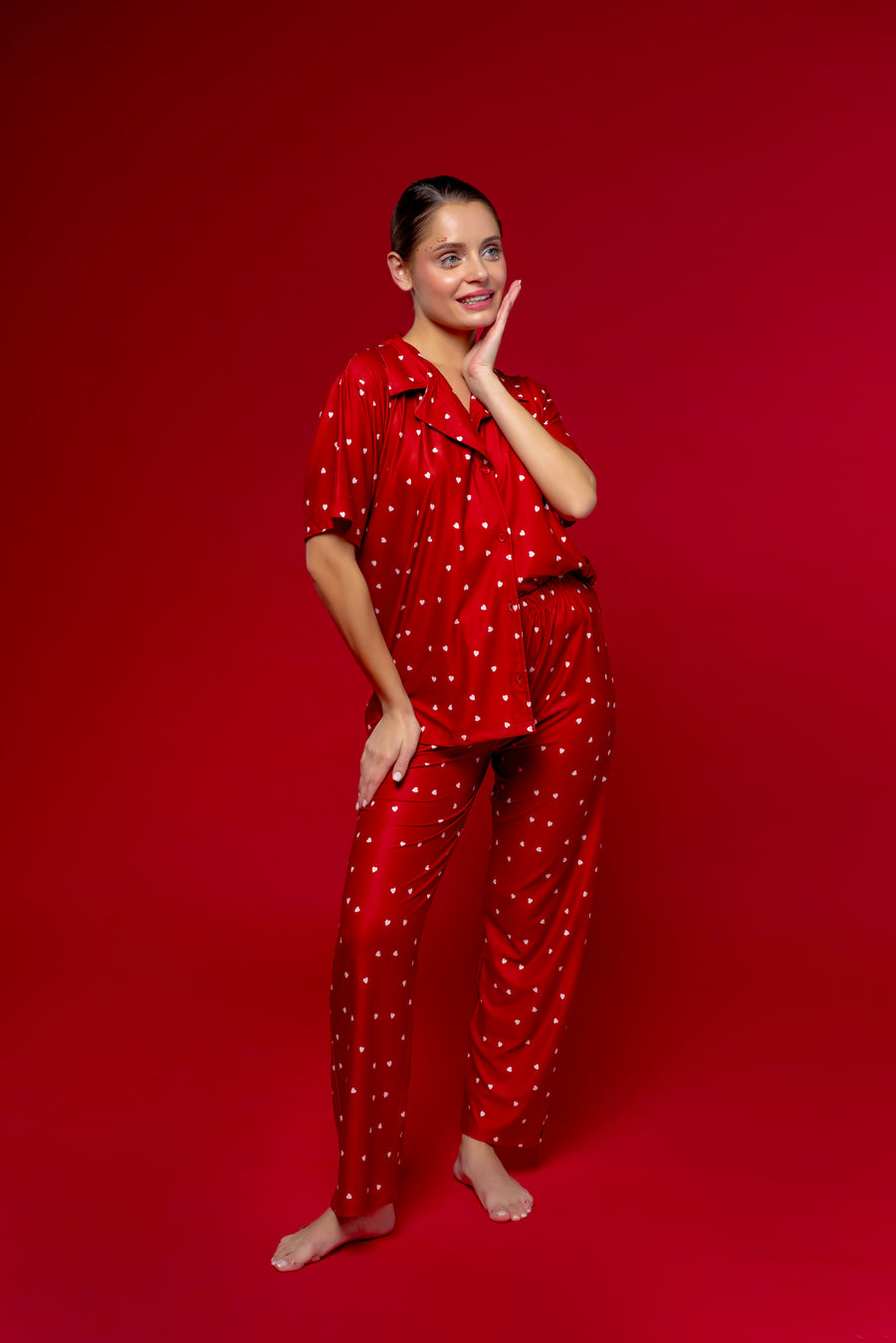 Kalp Desenli Pijama Takımı