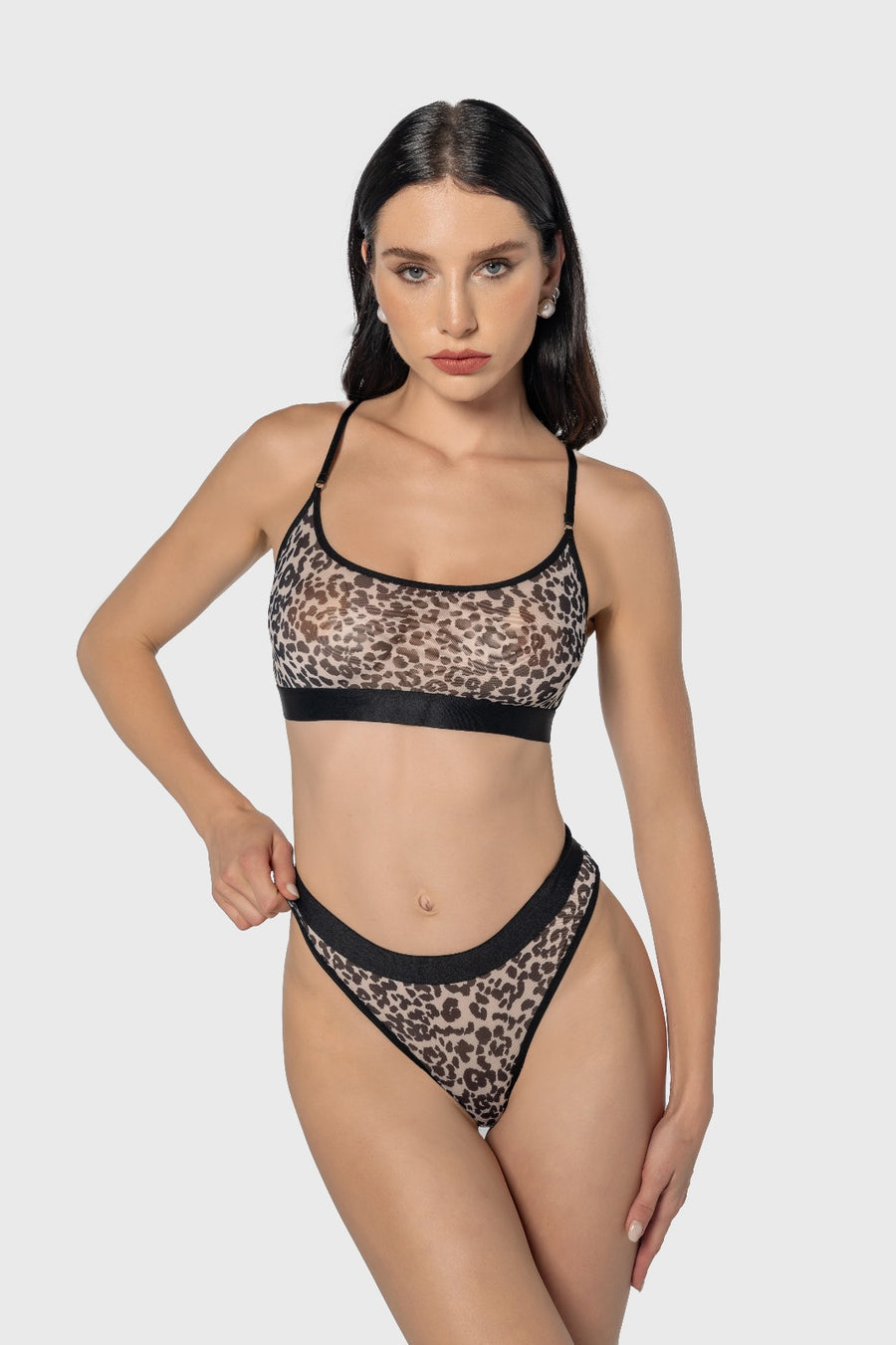 Leopar Desenli Transparan Sütyen Takım
