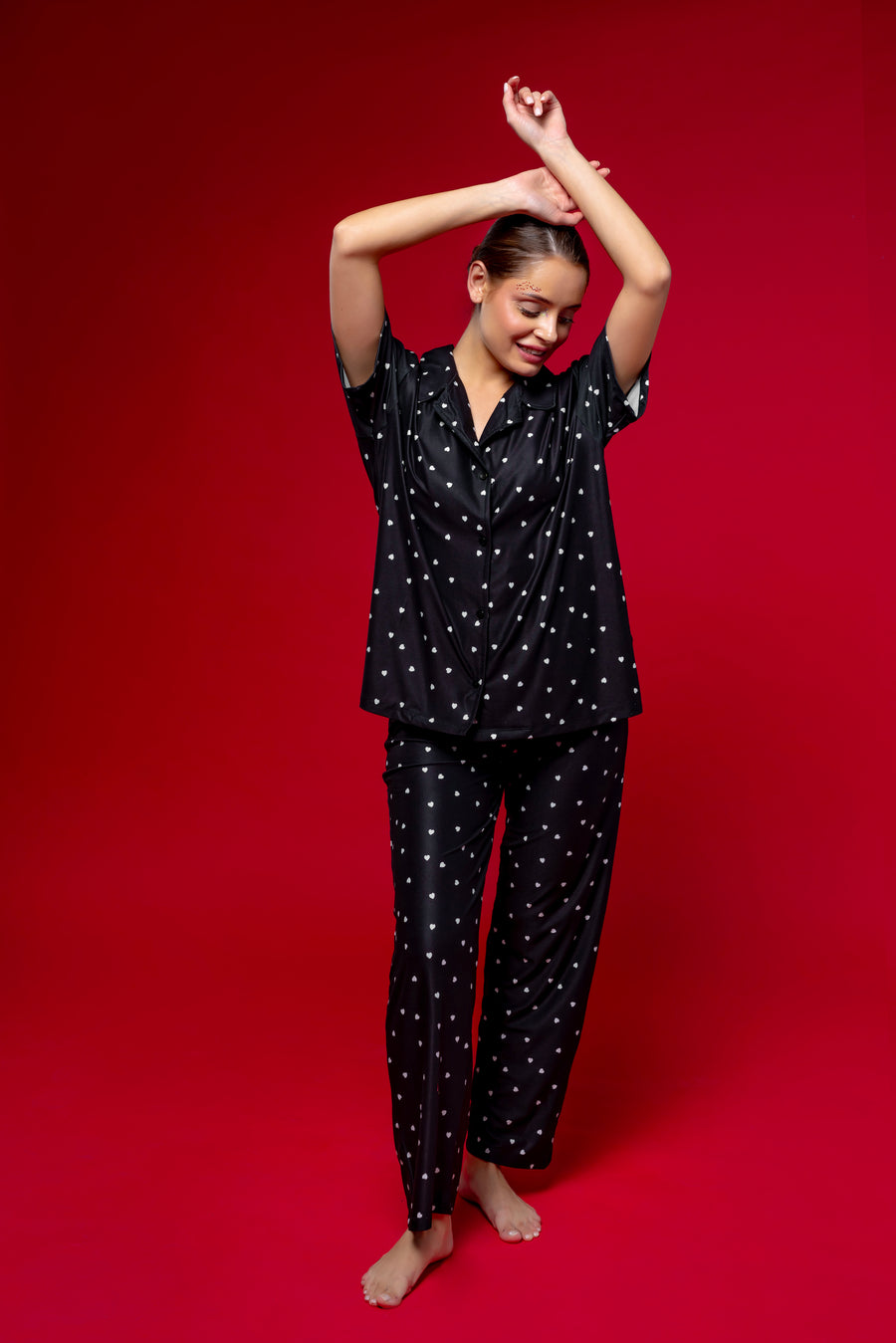 Kalp Desenli Pijama Takımı