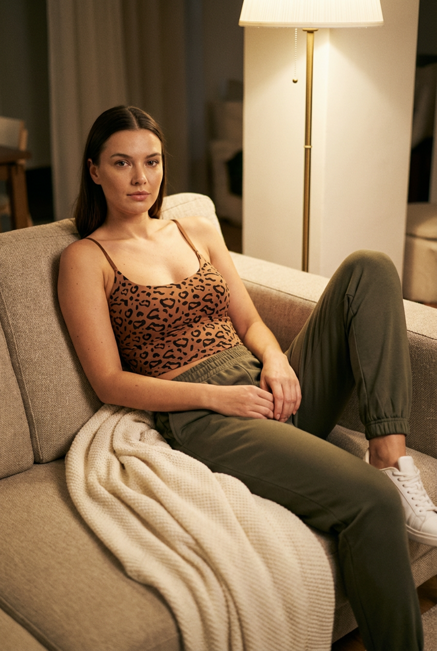 Koyu Leopar Desenli İnce Askılı Crop & Bralet
