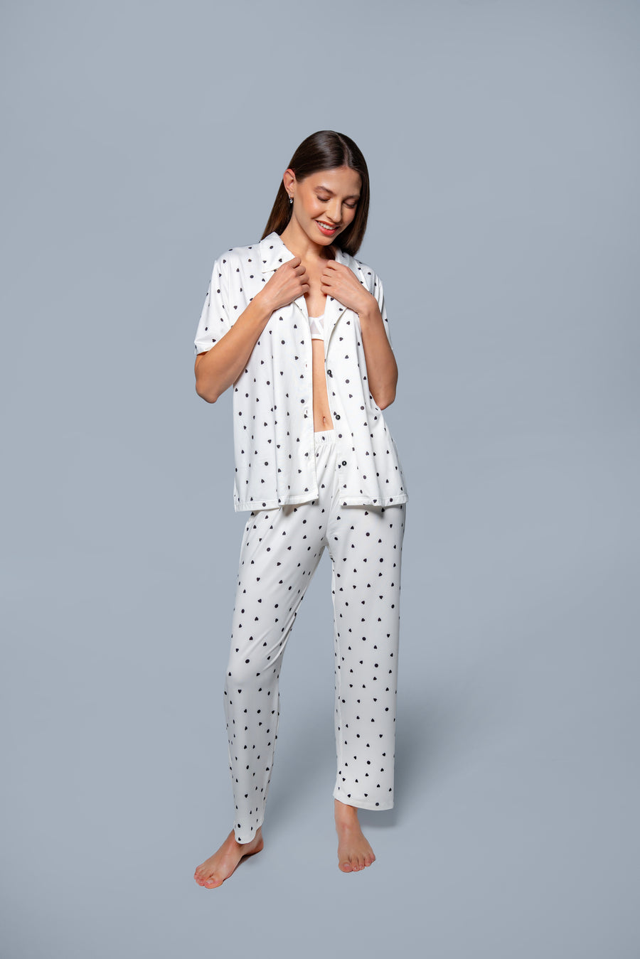 Kalp Desenli Pijama Takımı