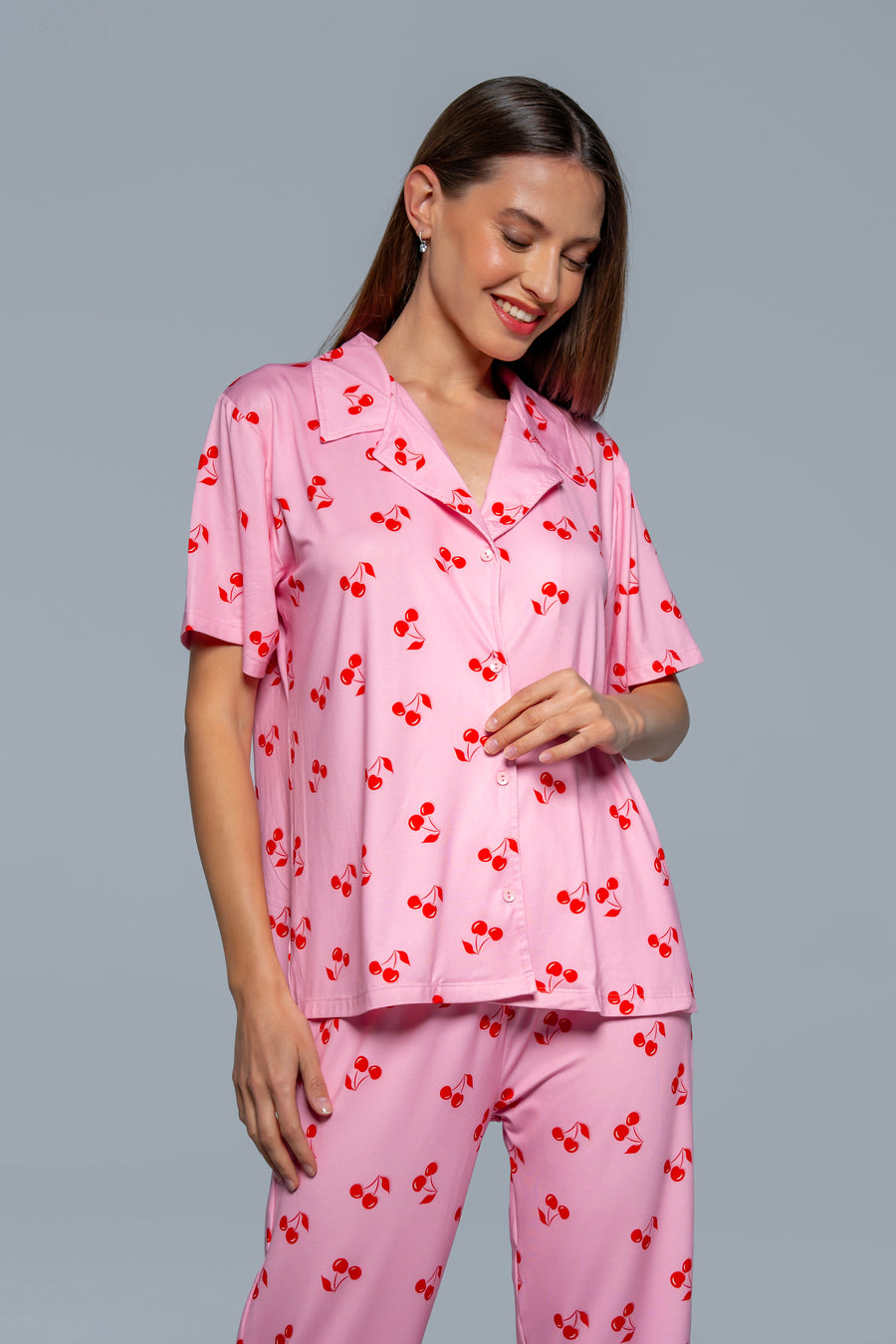 Kiraz Desenli Pijama Takımı
