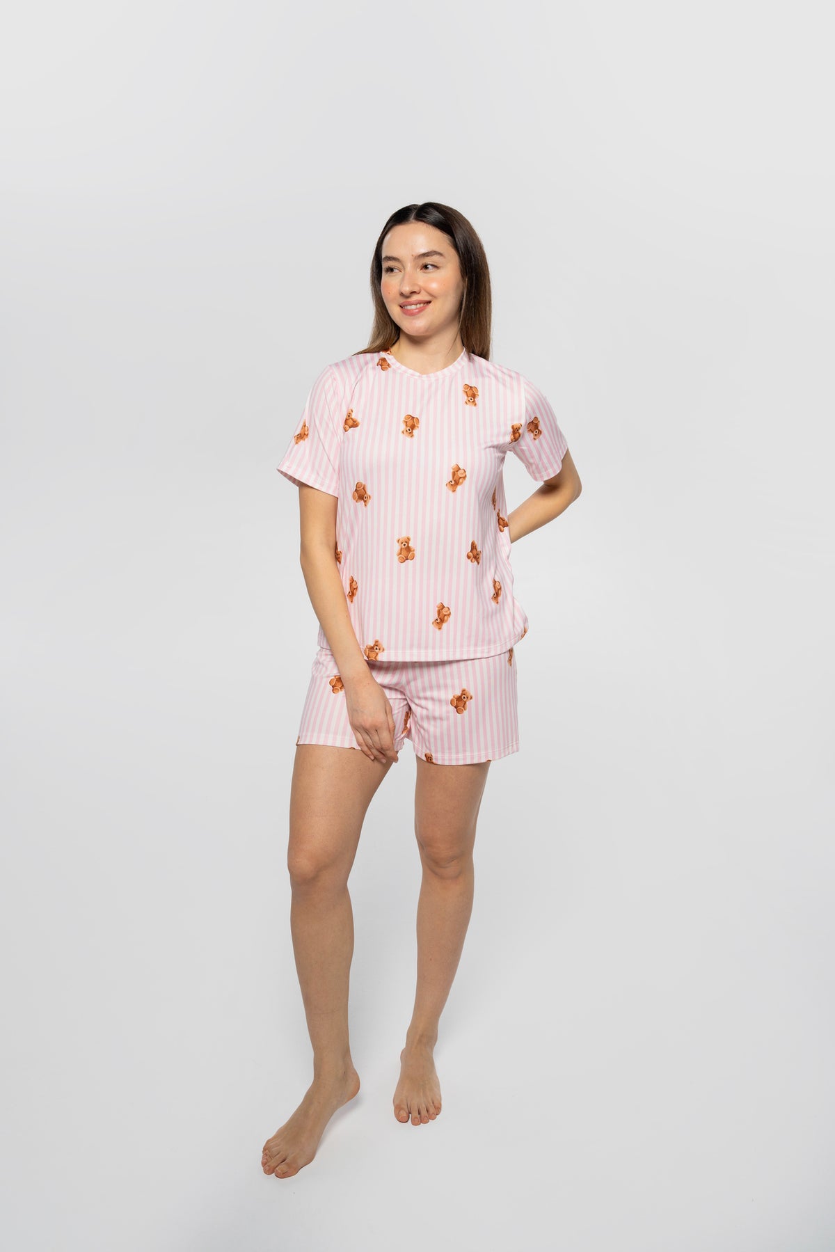 Ayıcık Desenli Şortlu Pijama Takımı - görsel 2