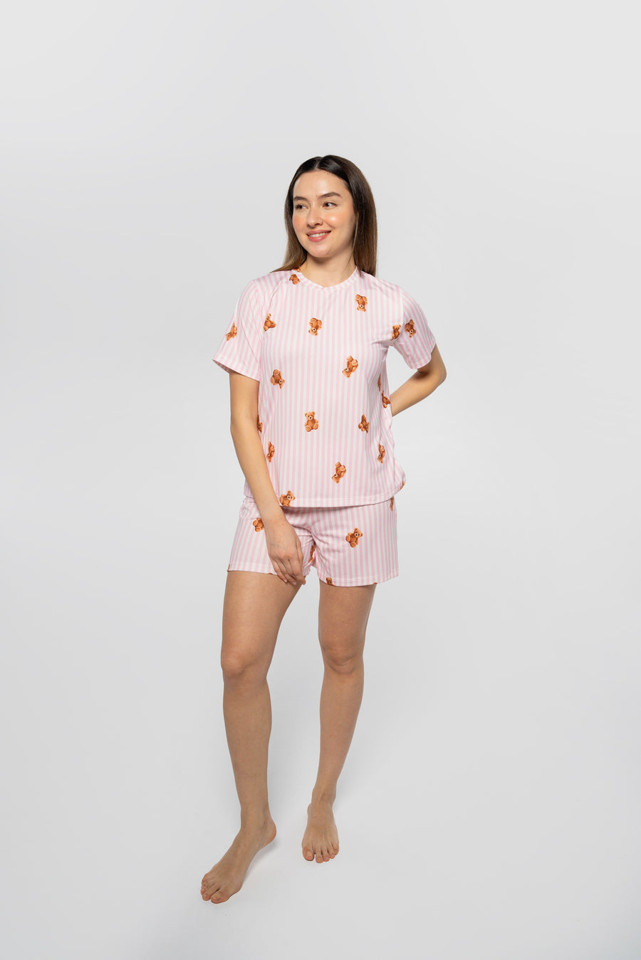 Ayıcık Desenli Şortlu Pijama Takımı