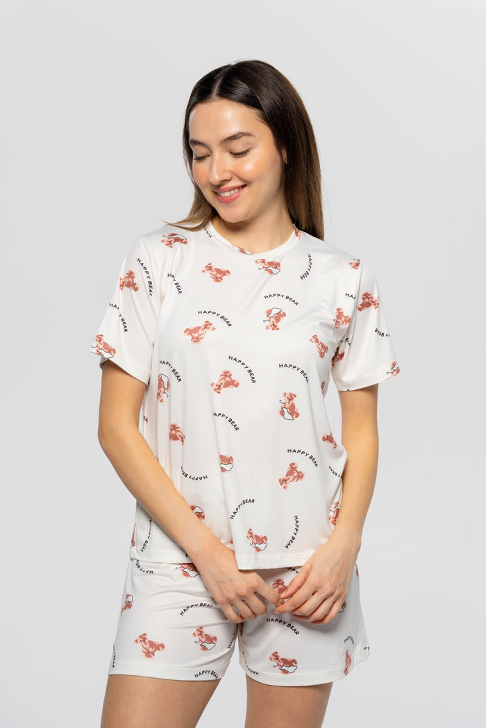 Ayıcık Desenli Şortlu Pijama Takımı